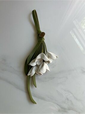 Designer-Inspired Olive Green & White Leather Flower Bag Charm